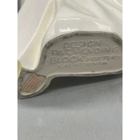 retro design pat pending block vase glass bow white yellow ripple tag 7X7.5 READ - Picture 7 of 7